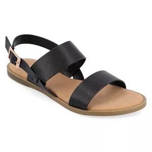 Journee Collection Women's Lavine Double Strap Flat Sandals Black Size 8.5 WIDE